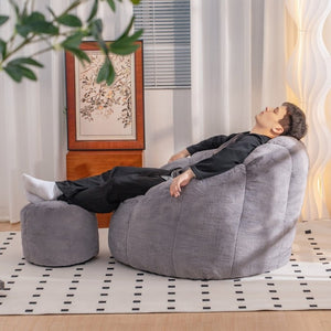 English Elm Giant Faux Fur Bean Bag Lounge Chair Plush Shell Silhouette for Gaming and Reading Gray W2510P237792