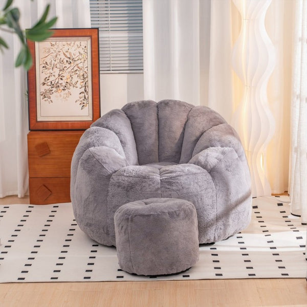 English Elm Giant Faux Fur Bean Bag Lounge Chair Plush Shell Silhouette for Gaming and Reading Gray W2510P237792