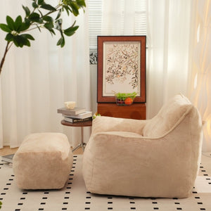 English Elm Bean Bag Chair Oversized Tufted Faux Fur Foam Lounge Seat for Living Room Khaki W2510P272056