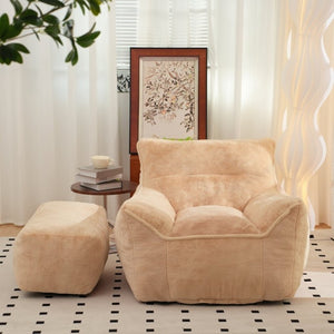 English Elm Bean Bag Chair Oversized Tufted Faux Fur Foam Lounge Seat for Living Room Khaki W2510P272056