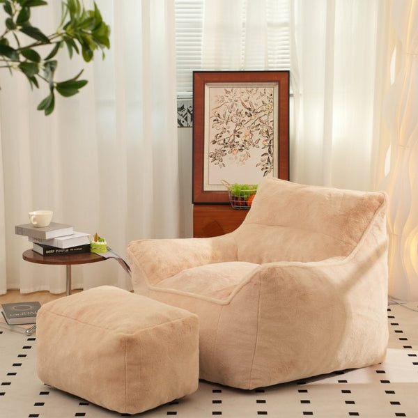 English Elm Bean Bag Chair Oversized Tufted Faux Fur Foam Lounge Seat for Living Room Khaki W2510P272056