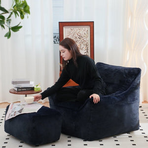 English Elm Bean Bag Chair Oversized Tufted Faux Fur Foam Lounge Seat for Living Room Navy Blue W2510P272094