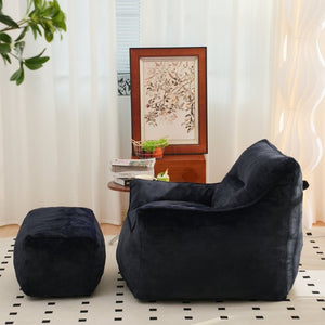 English Elm Bean Bag Chair Oversized Tufted Faux Fur Foam Lounge Seat for Living Room Navy Blue W2510P272094