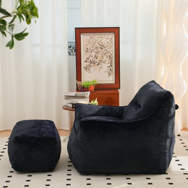 English Elm Bean Bag Chair Oversized Tufted Faux Fur Foam Lounge Seat for Living Room Navy Blue W2510P272094