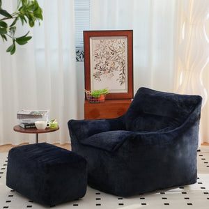 English Elm Bean Bag Chair Oversized Tufted Faux Fur Foam Lounge Seat for Living Room Navy Blue W2510P272094