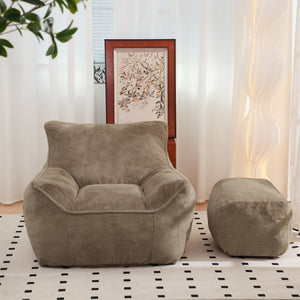 English Elm Bean Bag Chair Oversized Tufted Faux Fur Foam Lounge Seat for Living Room Light Coffee W2510P278254