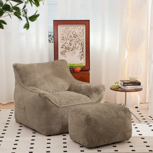 English Elm Bean Bag Chair Oversized Tufted Faux Fur Foam Lounge Seat for Living Room Light Coffee W2510P278254