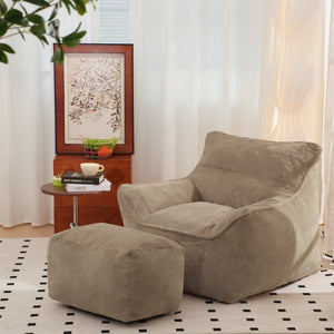 English Elm Bean Bag Chair Oversized Tufted Faux Fur Foam Lounge Seat for Living Room Light Coffee W2510P278254