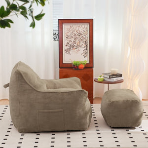 English Elm Bean Bag Chair Oversized Tufted Faux Fur Foam Lounge Seat for Living Room Light Coffee W2510P278254