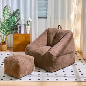 English Elm Bean Bag Chair Faux Fur Memory Foam Filled Lounge Seat for Dorm or Living Room Brown W2510P340382