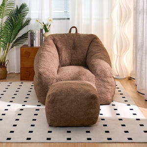 English Elm Bean Bag Chair Faux Fur Memory Foam Filled Lounge Seat for Dorm or Living Room Brown W2510P340382