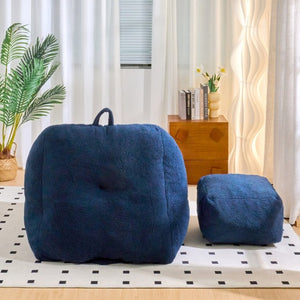 English Elm Bean Bag Chair Faux Fur Memory Foam Filled Lounge Seat for Dorm or Living Room Dark Blue W2510P340388