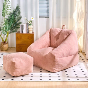 English Elm Bean Bag Chair Faux Fur Memory Foam Filled Lounge Seat for Dorm or Living Room Pink W2510P340392