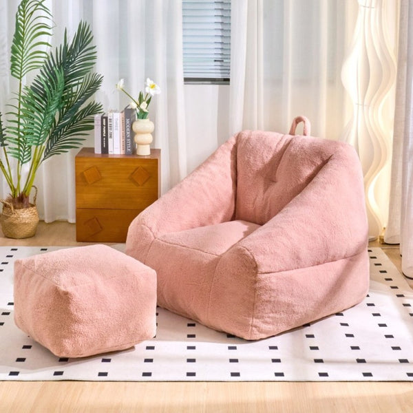 English Elm Bean Bag Chair Faux Fur Memory Foam Filled Lounge Seat for Dorm or Living Room Pink W2510P340392