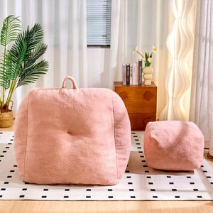 English Elm Bean Bag Chair Faux Fur Memory Foam Filled Lounge Seat for Dorm or Living Room Pink W2510P340392