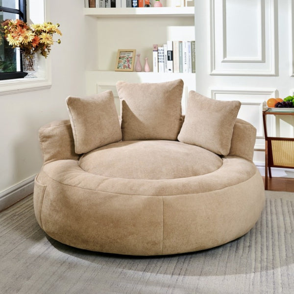 English Elm 5Ft Chenille Bean Bag Lounger with Memory Foam Fill and Ergonomic Support for Any Room Khaki W2510P346105