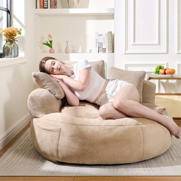 English Elm 5Ft Chenille Bean Bag Lounger with Memory Foam Fill and Ergonomic Support for Any Room Khaki W2510P346105