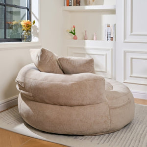 English Elm 5Ft Chenille Bean Bag Lounger with Memory Foam Fill and Ergonomic Support for Any Room Khaki W2510P346105