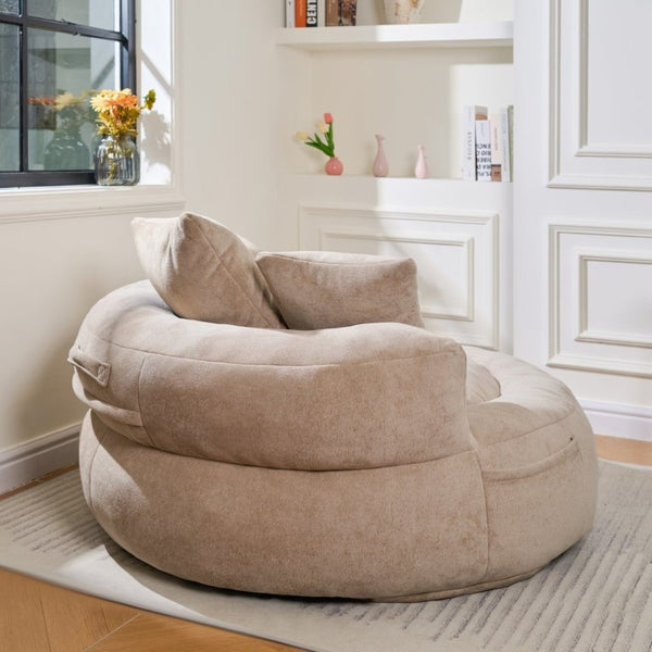 English Elm 5Ft Chenille Bean Bag Lounger with Memory Foam Fill and Ergonomic Support for Any Room Khaki W2510P346105
