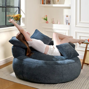 English Elm 5Ft Chenille Bean Bag Lounger with Memory Foam Fill and Ergonomic Support for Any Room Dark Blue W2510P346136