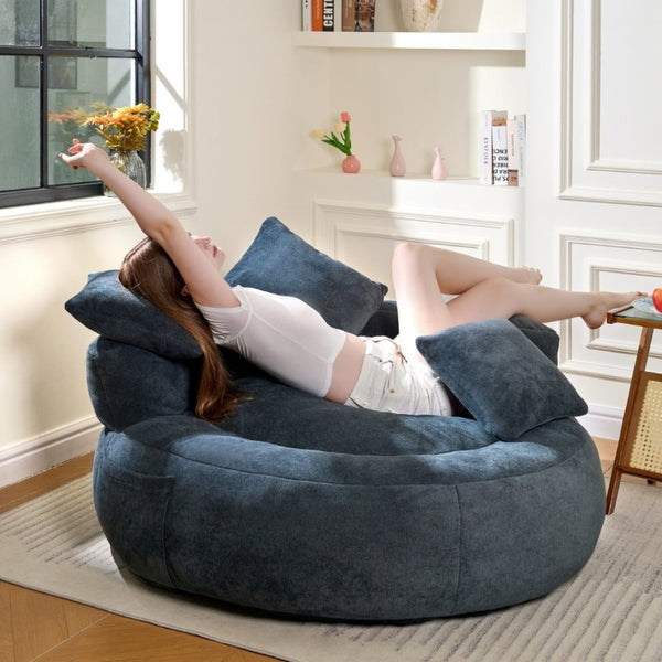 English Elm 5Ft Chenille Bean Bag Lounger with Memory Foam Fill and Ergonomic Support for Any Room Dark Blue W2510P346136