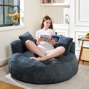 English Elm 5Ft Chenille Bean Bag Lounger with Memory Foam Fill and Ergonomic Support for Any Room Dark Blue W2510P346136