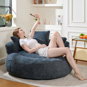 English Elm 5Ft Chenille Bean Bag Lounger with Memory Foam Fill and Ergonomic Support for Any Room Dark Blue W2510P346136