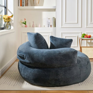 English Elm 5Ft Chenille Bean Bag Lounger with Memory Foam Fill and Ergonomic Support for Any Room Dark Blue W2510P346136