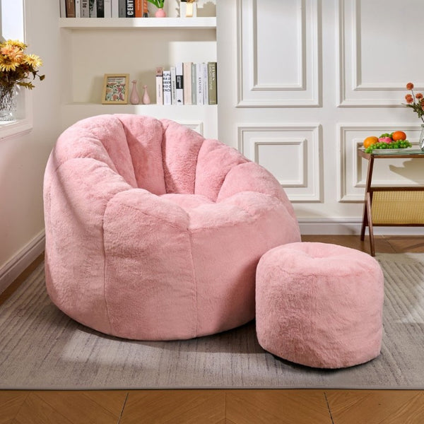 English Elm Giant Faux Fur Bean Bag Lounge Chair Plush Shell Silhouette for Gaming and Reading Pink W2510P346238