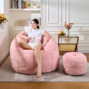 English Elm Giant Faux Fur Bean Bag Lounge Chair Plush Shell Silhouette for Gaming and Reading Pink W2510P346238