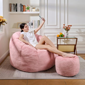 English Elm Giant Faux Fur Bean Bag Lounge Chair Plush Shell Silhouette for Gaming and Reading Pink W2510P346238