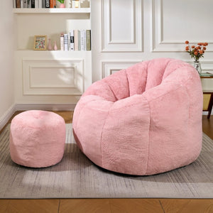 English Elm Giant Faux Fur Bean Bag Lounge Chair Plush Shell Silhouette for Gaming and Reading Pink W2510P346238