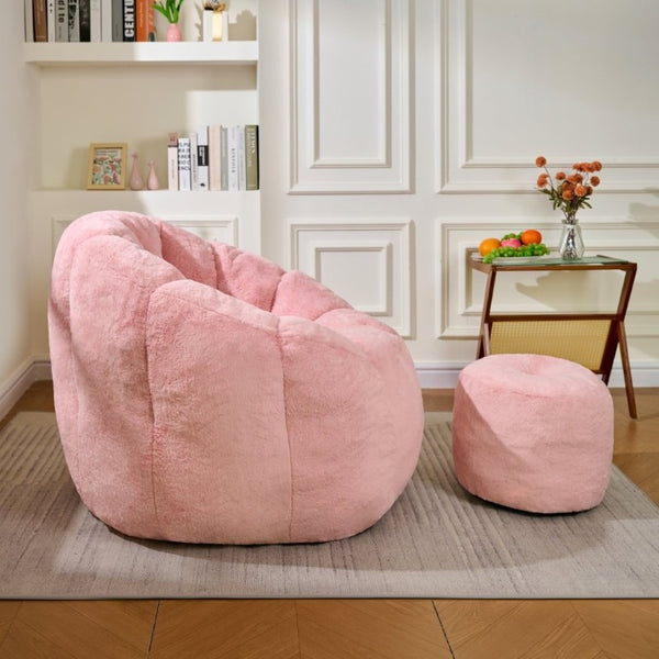 English Elm Giant Faux Fur Bean Bag Lounge Chair Plush Shell Silhouette for Gaming and Reading Pink W2510P346238