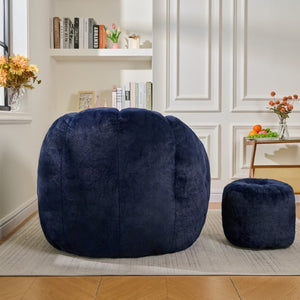 English Elm Giant Faux Fur Bean Bag Lounge Chair Plush Shell Silhouette for Gaming and Reading Dark Blue W2510P346239