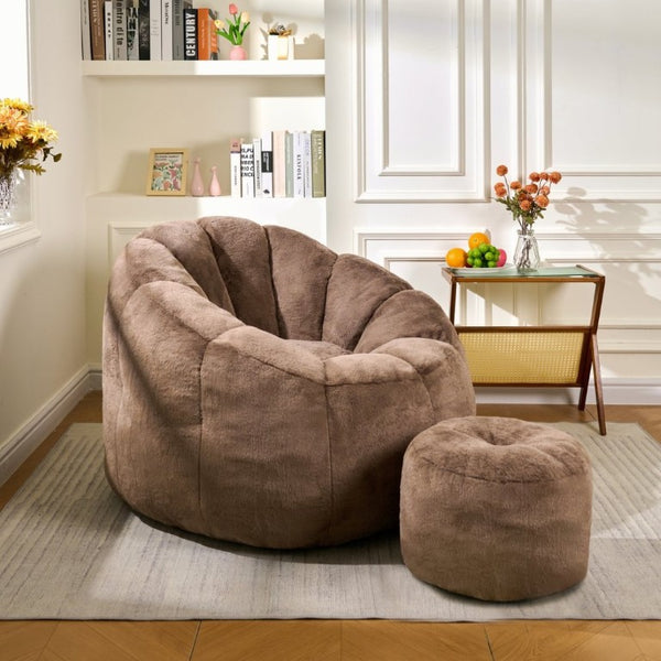 English Elm Giant Faux Fur Bean Bag Lounge Chair Plush Shell Silhouette for Gaming and Reading Brown W2510P346240