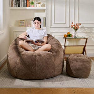 English Elm Giant Faux Fur Bean Bag Lounge Chair Plush Shell Silhouette for Gaming and Reading Brown W2510P346240
