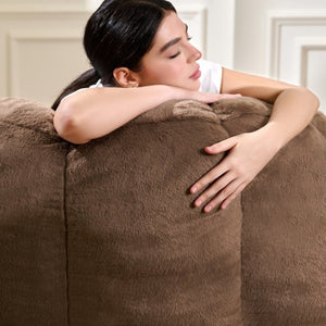 English Elm Giant Faux Fur Bean Bag Lounge Chair Plush Shell Silhouette for Gaming and Reading Brown W2510P346240