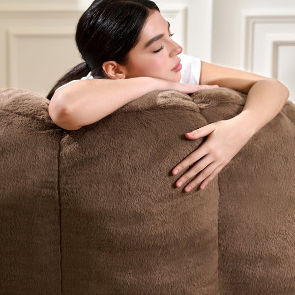 English Elm Giant Faux Fur Bean Bag Lounge Chair Plush Shell Silhouette for Gaming and Reading Brown W2510P346240