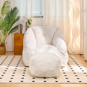 English Elm Bean Bag Chair Faux Fur Memory Foam Filled Lounge Seat for Dorm or Living Room White W2510P348503