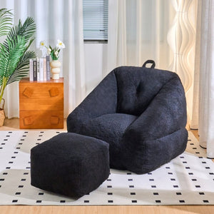 English Elm Bean Bag Chair Faux Fur Memory Foam Filled Lounge Seat for Dorm or Living Room Black W2510P348505