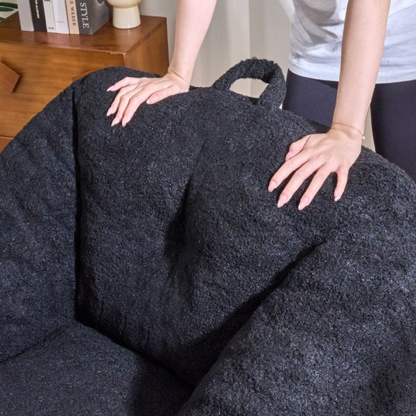 English Elm Bean Bag Chair Faux Fur Memory Foam Filled Lounge Seat for Dorm or Living Room Black W2510P348505