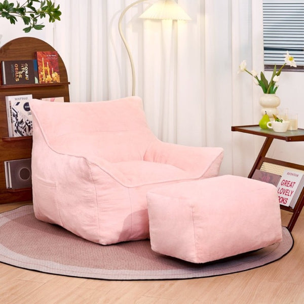 English Elm Bean Bag Chair Oversized Tufted Faux Fur Foam Lounge Seat for Living Room Pink W2510P369187