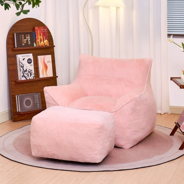 English Elm Bean Bag Chair Oversized Tufted Faux Fur Foam Lounge Seat for Living Room Pink W2510P369187