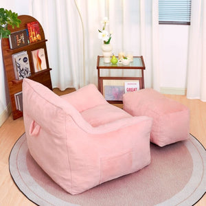 English Elm Bean Bag Chair Oversized Tufted Faux Fur Foam Lounge Seat for Living Room Pink W2510P369187