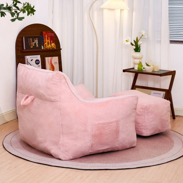 English Elm Bean Bag Chair Oversized Tufted Faux Fur Foam Lounge Seat for Living Room Pink W2510P369187