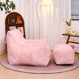 English Elm Bean Bag Chair Oversized Tufted Faux Fur Foam Lounge Seat for Living Room Pink W2510P369187