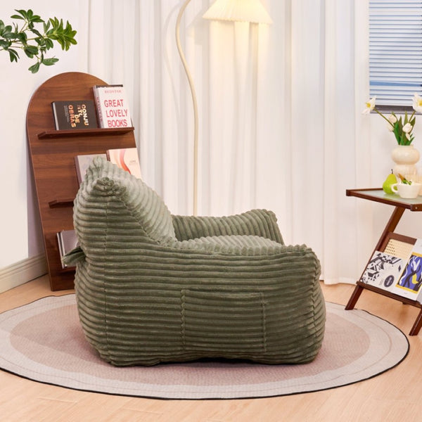 English Elm Bean Bag Floor Chair with Armrests Corduroy Shredded Foam Adult Lounge Seat Green W2510P369229