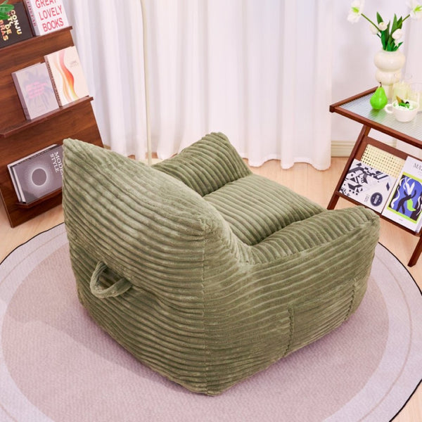 English Elm Bean Bag Floor Chair with Armrests Corduroy Shredded Foam Adult Lounge Seat Green W2510P369229