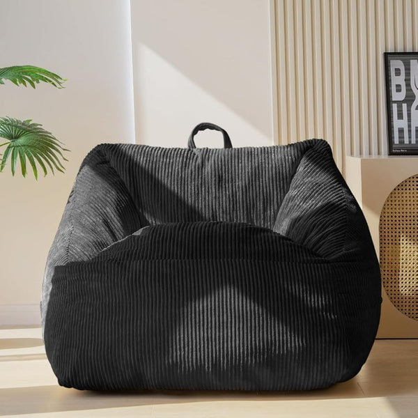 English Elm Bean Bag Chair Memory Foam Tufted Fustian Cord Lounge Seat for Dorm or Living Room Black W2510P371713