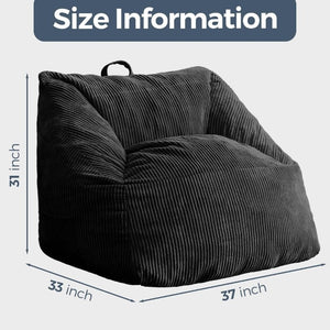 English Elm Bean Bag Chair Memory Foam Tufted Fustian Cord Lounge Seat for Dorm or Living Room Black W2510P371713
